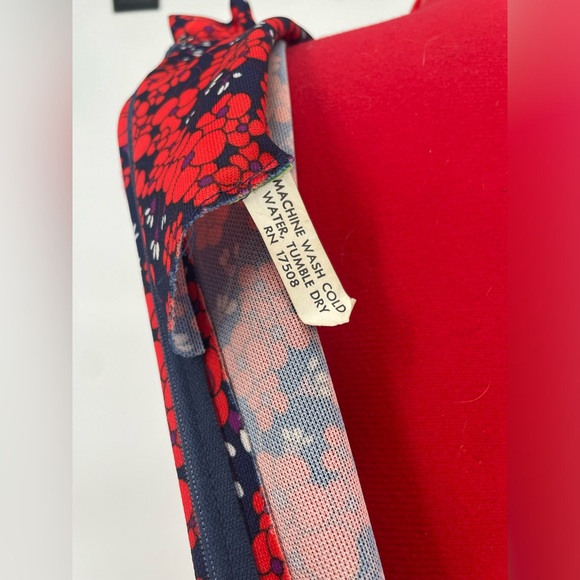 Vintage 60s Red White & Navy Floral Mod Maxi Dress With Ruffles - Picture 10 of 11